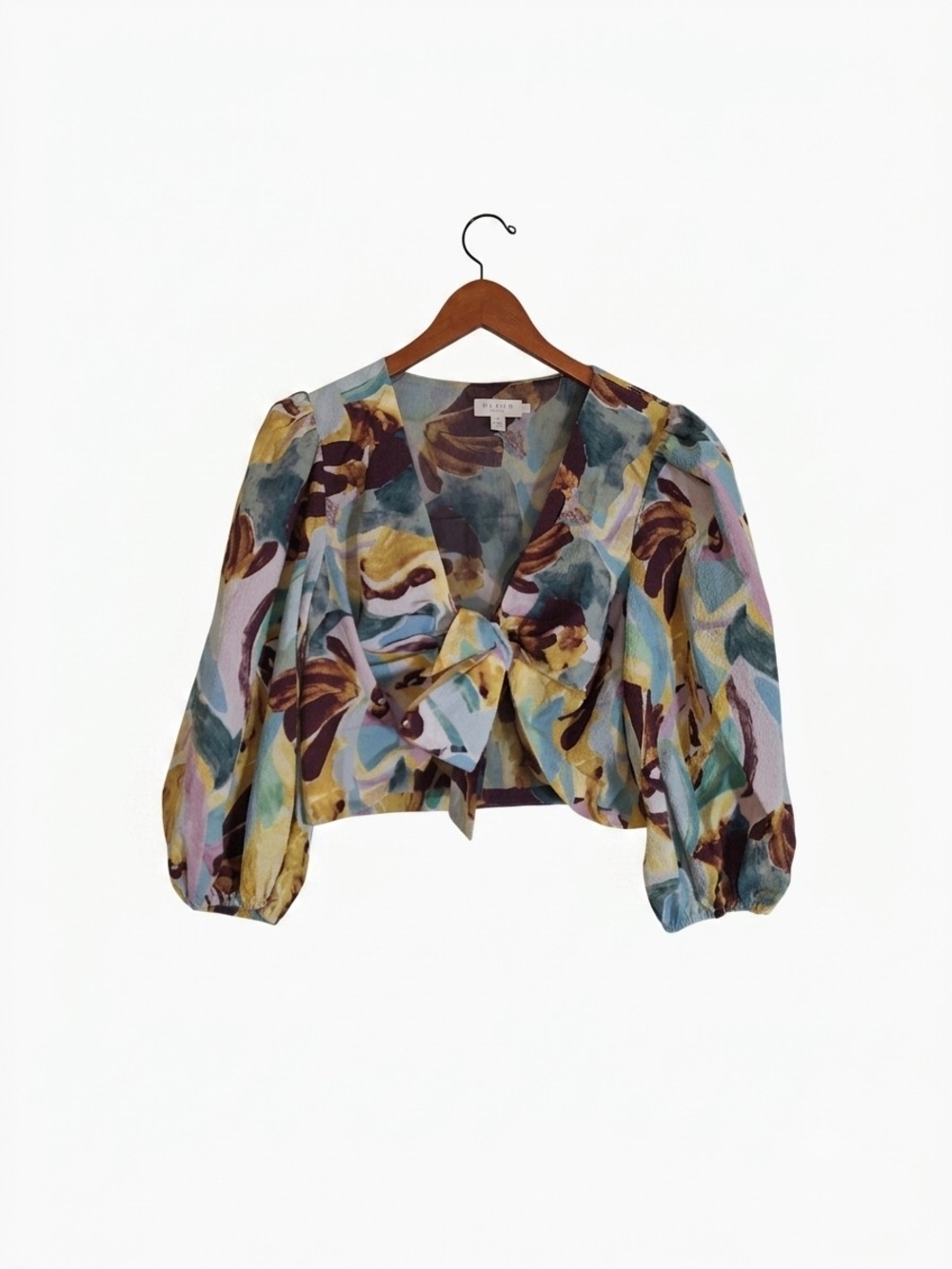 Ted Baker London Multicolor Painterly Puff Sleeve Cropped Top Size 4